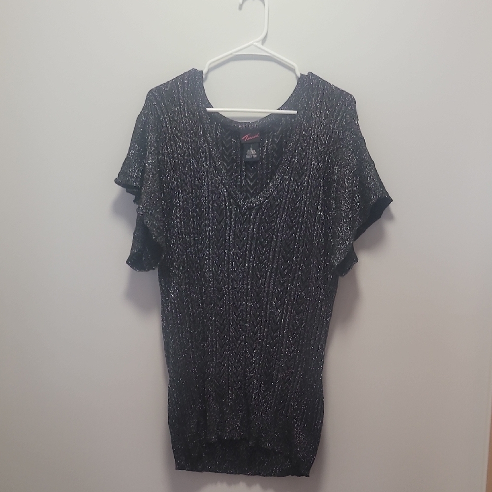 Black Shimmer Women's Short Sleeve Sweater Top